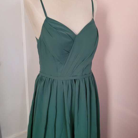 Azazie Bridesmaid Dress A-Line Pleated Eucalyptus Green Size L - Picture 9 of 12